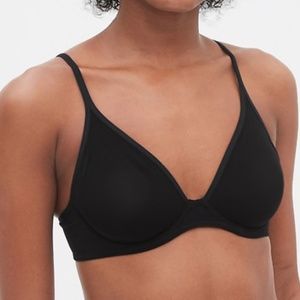 GAP Bare Natural Mesh Plunge Bra Black NEW